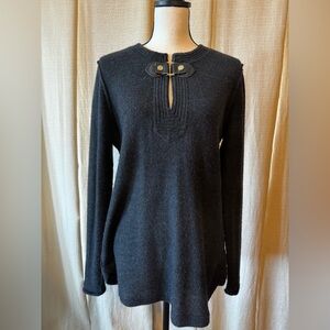 Tory Burch Dark Heather Gray Wool Sweater with Unique Neckline
